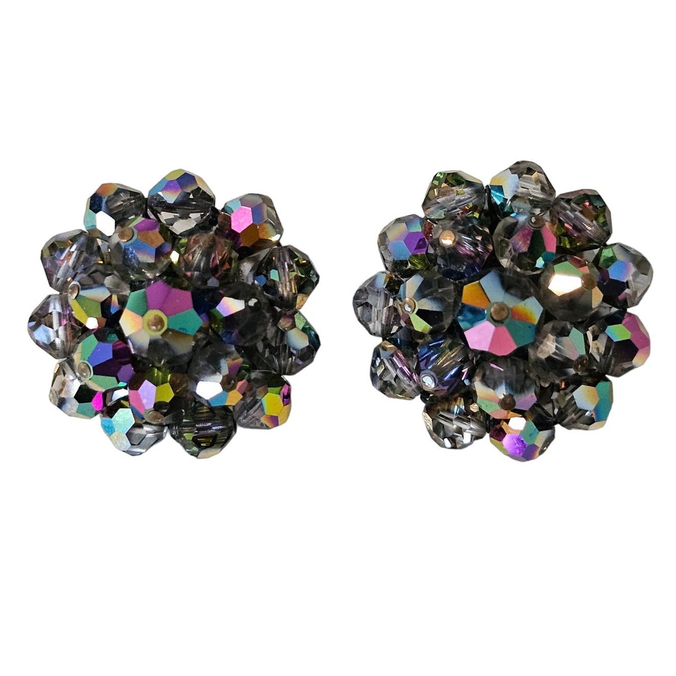 Vintage Laguna Aurora Borealis Crystal Clip On Earrings Iridescent 27$
